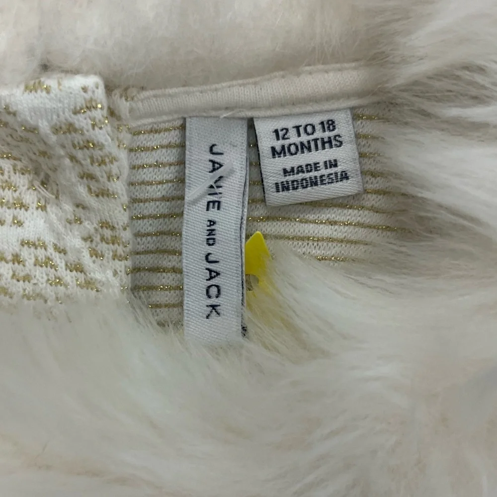 Janie and Jack Cream Jacquard Dress with Faux Fur Trim girls 12-18m